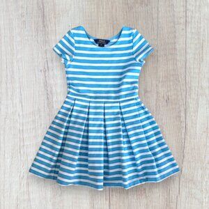 Polo Ralph Lauren Blue White Stripe Fit Flare Dress Size 6 Preppy Easter Spring